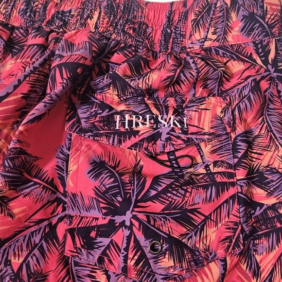 Hreski Board Shorts Men's 36 Multicolor Floral Palm Trees Stretch Golf Hawaiian - Picture 1 of 10